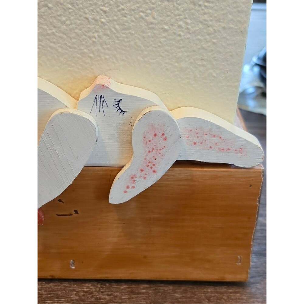 Rustic White Wooden Bunny Shelf Sitter